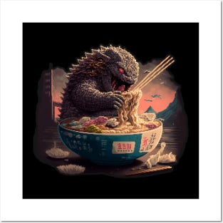 Kaiju eating ramen II - 16-bit Posters and Art